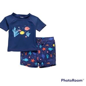 Tucker and Tate Baby Boys Two Piece Swimsuit Set Coral Reef| Size: 6m